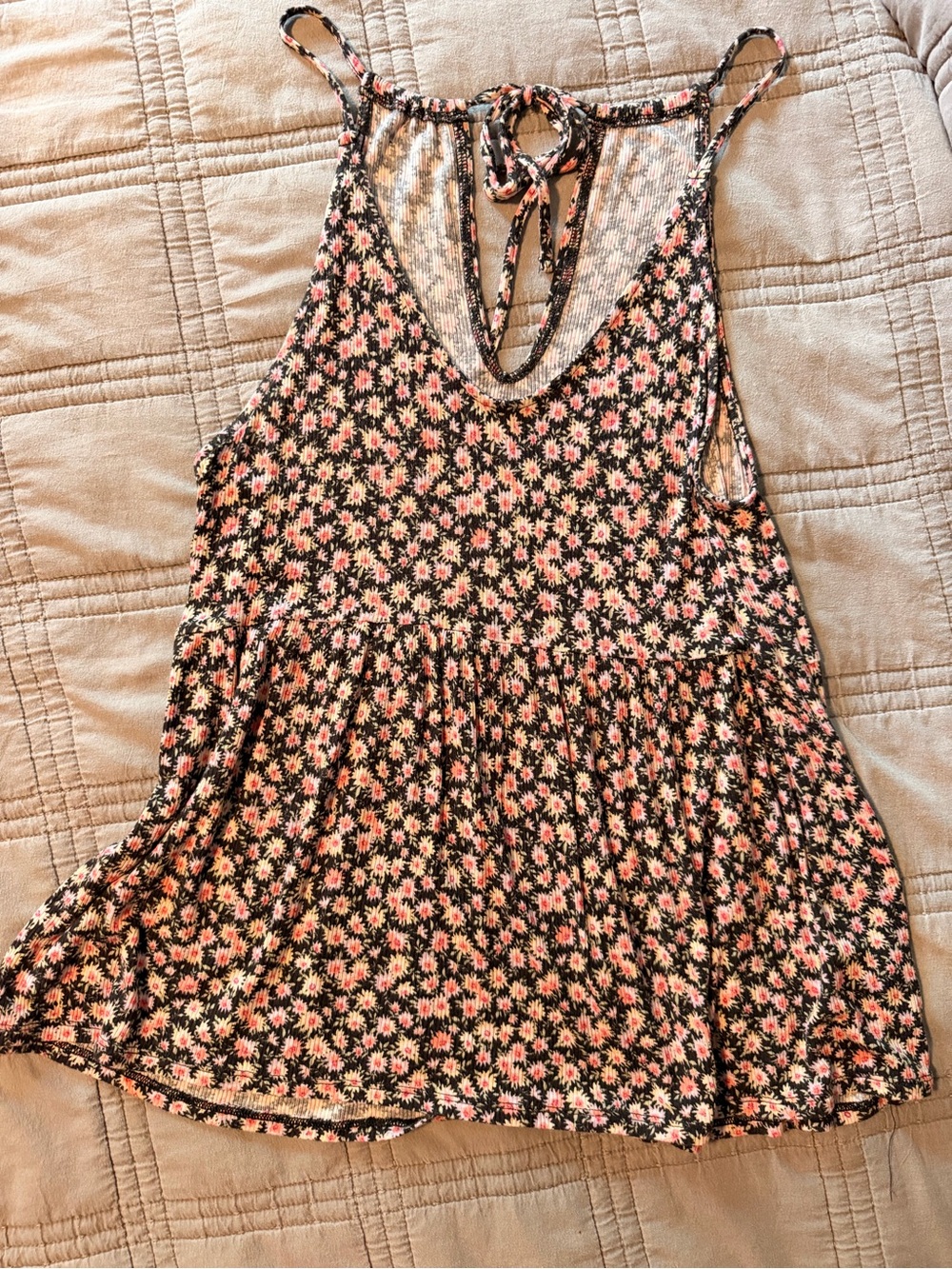 American Eagle Outfitters Black Tank Top with Pink Daisy Print